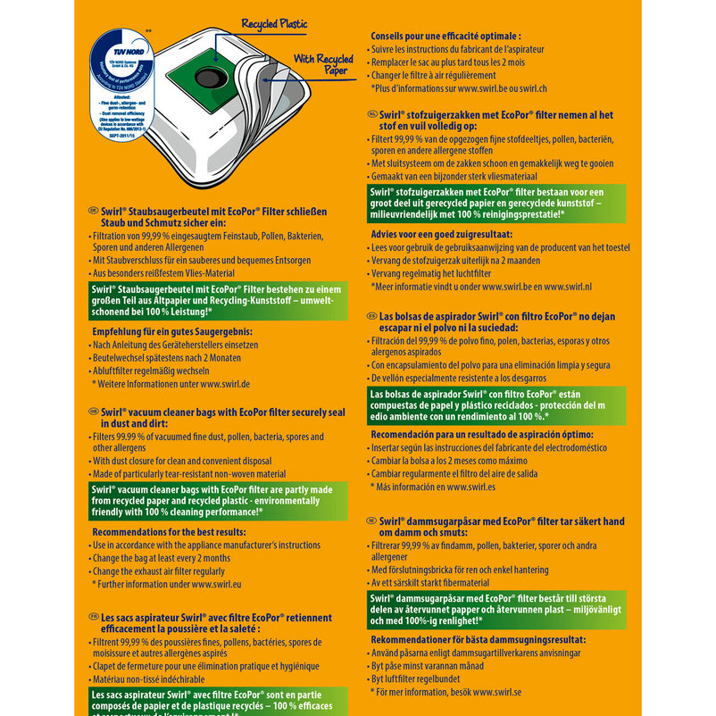 SWIRL® SAC ASPIRATEUR S67® (10 sacs + 2 déos)