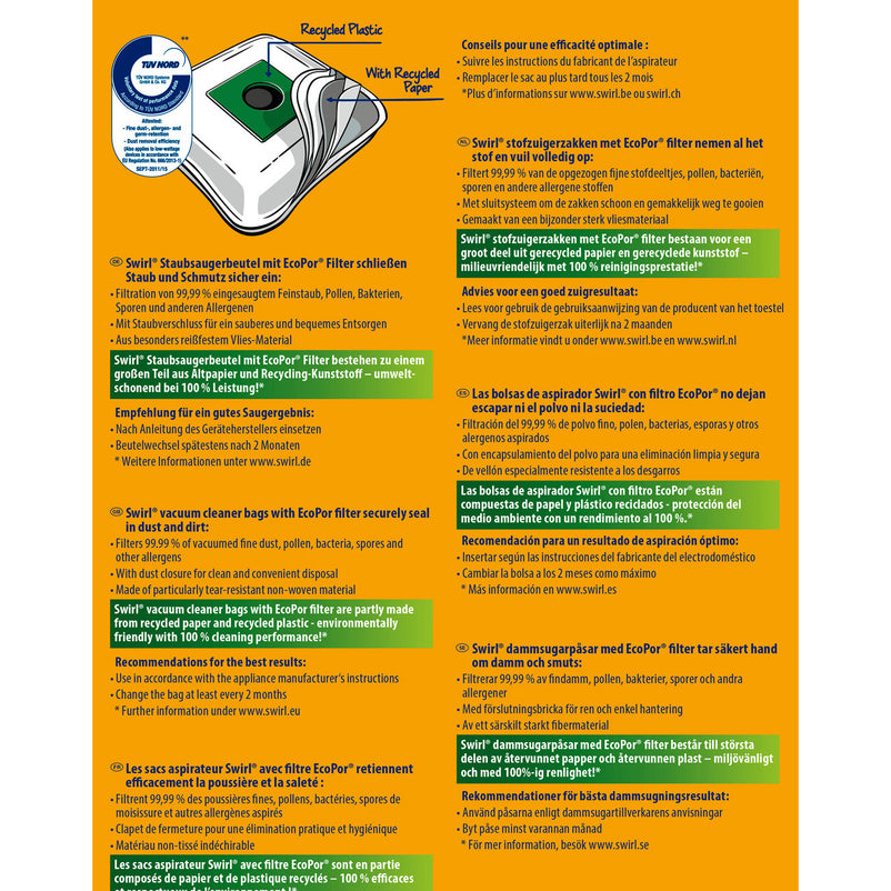 SWIRL® SAC ASPIRATEUR R39® (10 sacs + 2 déos)