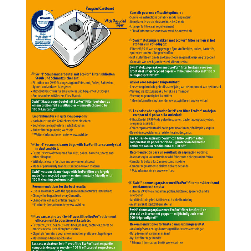 SWIRL® SAC ASPIRATEUR Y05® (10 sacs + 2 déos)